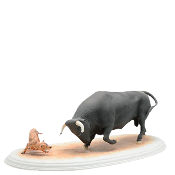 Bull Onrush With Dog - Hand Painted