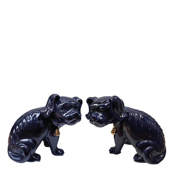 Pair Chinese Dogs Cobalt Blue
