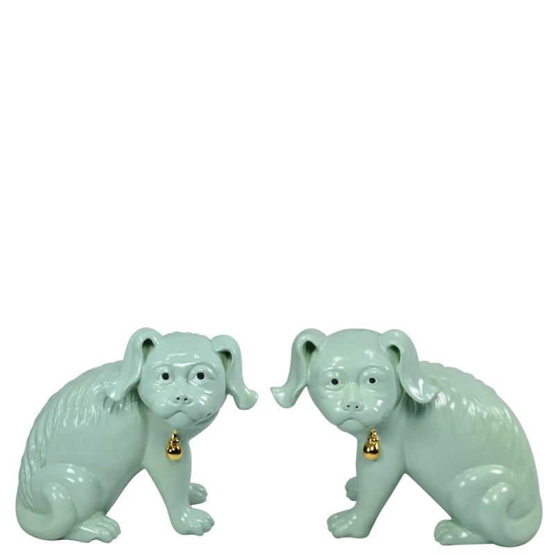 Pair Chinese Dogs Green Celadon