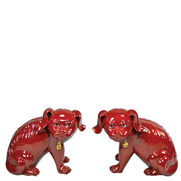 Pair Chinese Dogs Iron Red