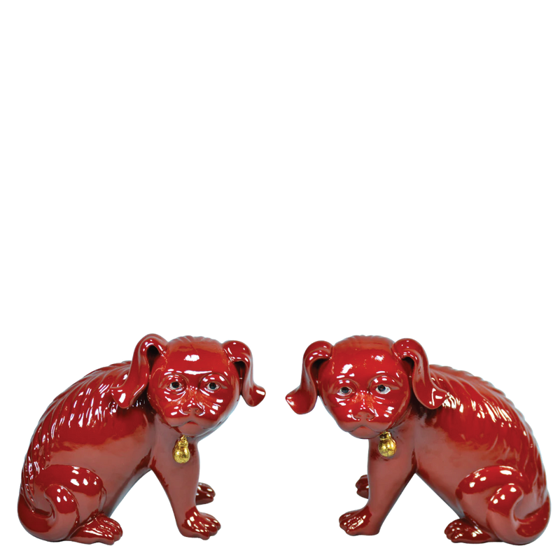 Pair Chinese Dogs Iron Red